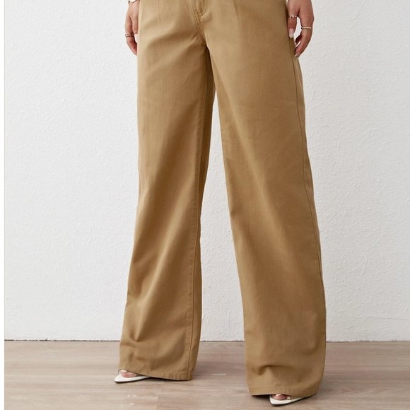 Khaki Plain Womens High Waist Wide Leg Jeans - Picture 2 of 5